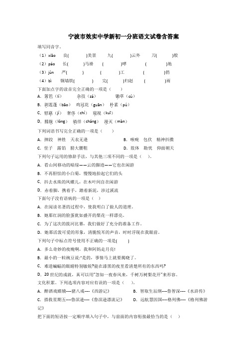 宁波市效实中学新初一分班语文试卷含答案