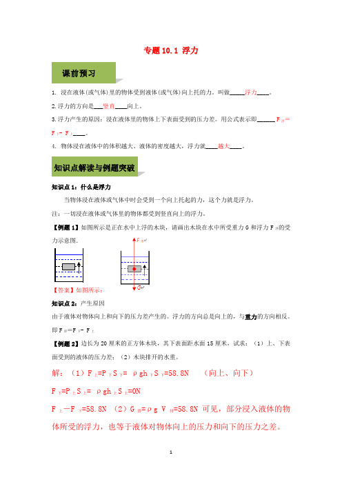 八年级下册物理精讲精练专题10  浮力(教师版)