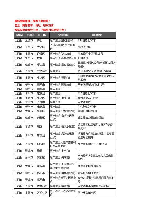 新版山西省顺丰快递企业公司商家户名录单联系方式地址大全394家
