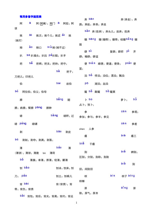 常用多音字规范表