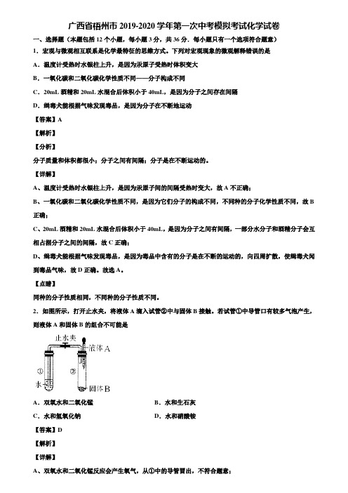 广西省梧州市2019-2020学年第一次中考模拟考试化学试卷含解析