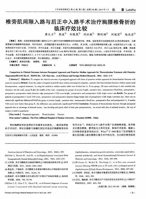 椎旁肌间隙入路与后正中入路手术治疗胸腰椎骨折的临床疗效比较