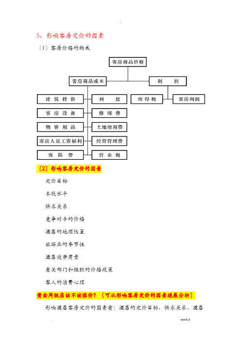 饭店管理期末复习6——客房定价策略、方法以及收益管理