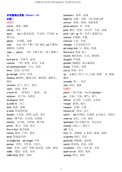 人教版高中英语全部单词(必修1至选修8带目录)