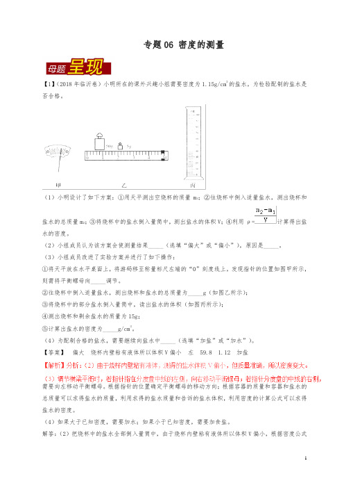 (真题解析)2019年中考物理母题题源系列专题06密度的测量含解析