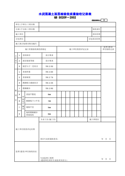 【工程常用表格】水泥混凝土面层检验批质量验收记录表