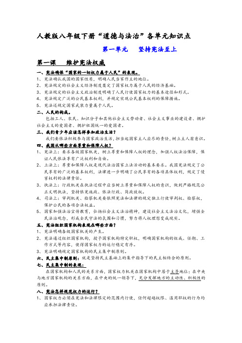 最新人教版八年级下册“道德与法治”各单元知识点汇总