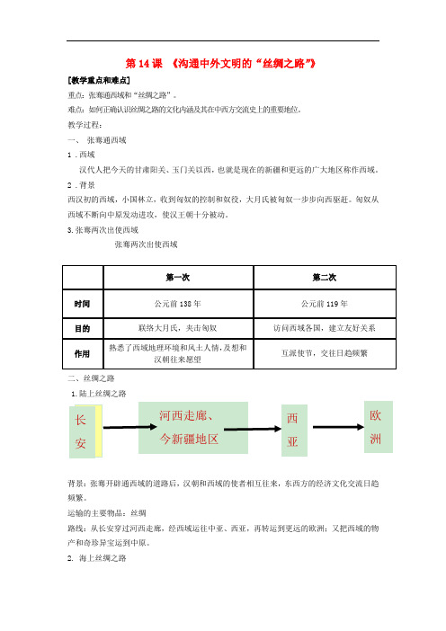 2016年秋季版七年级历史上册第14课沟通中外文明的“丝绸之路”教案