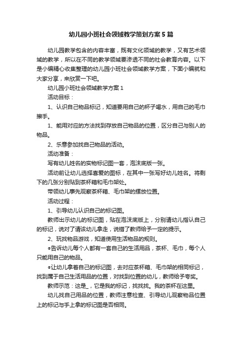 幼儿园小班社会领域教学策划方案5篇