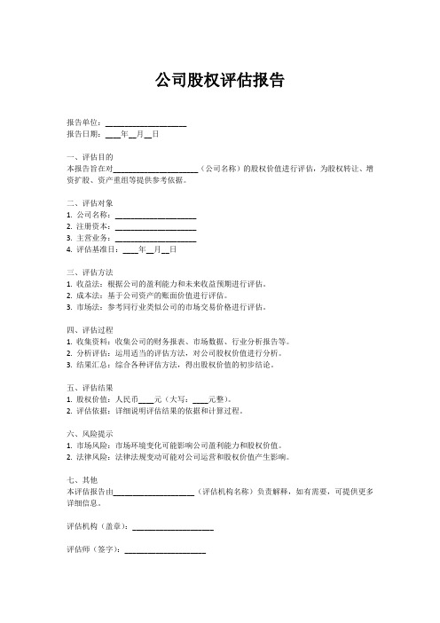 公司股权评估报告模板范文