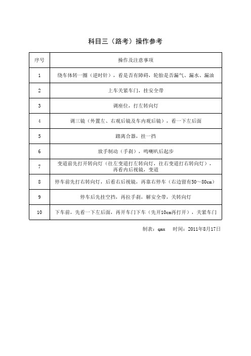 科目三(路考)操作参考