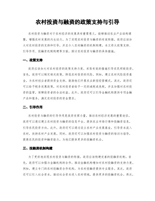 农村投资与融资的政策支持与引导