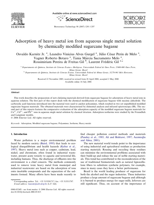 Adsorption of heavy metal ion from aqueous single metal solution by chemically