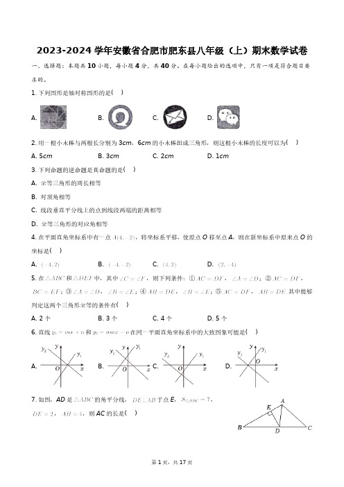 2023-2024学年安徽省合肥市肥东县八年级(上)期末数学试卷+答案解析