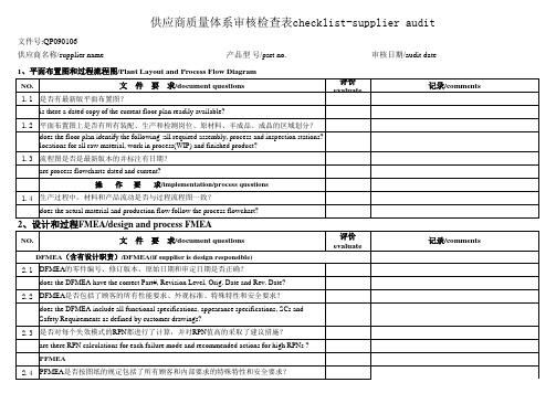 供应商质量体系审核检查表