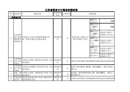 江苏省税务中介服务收费标准