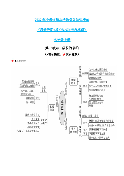 第一单元 成长的节拍-2022年中考道德与法治必备知识清单(思维导图+核心知识+考点梳理)(部编版)