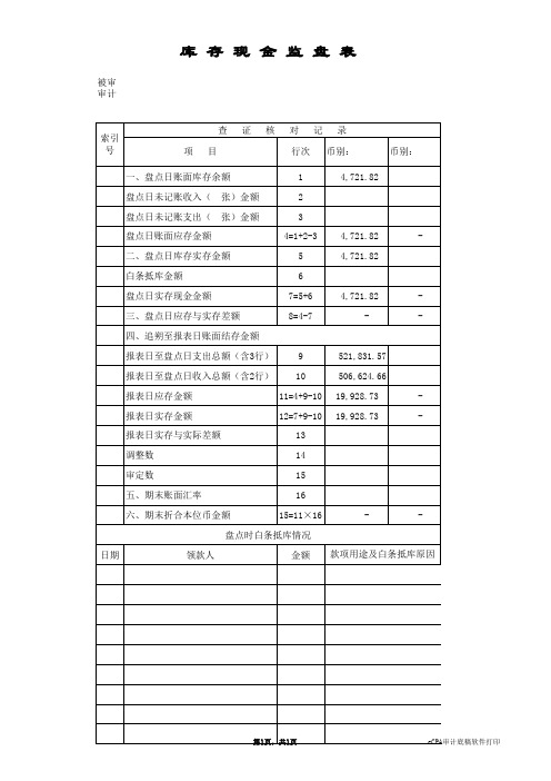 现金盘点表