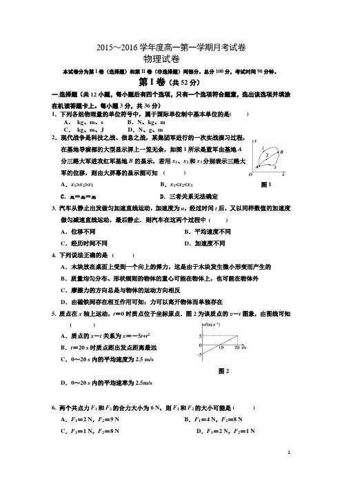 天津市青光中学2015-2016学年高一上学期12月月考物理试卷