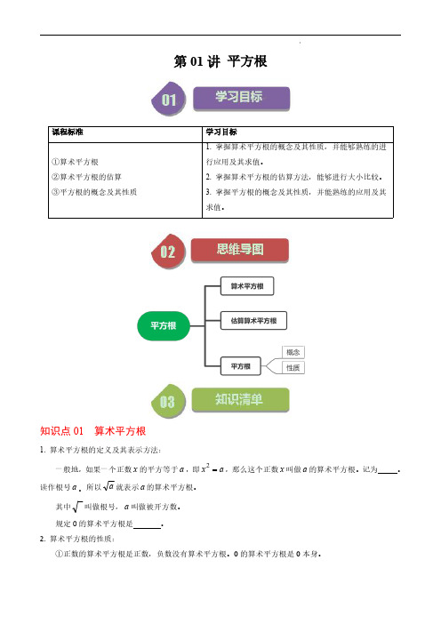 平方根(3个知识点+6类热点题型讲练+习题巩固)(原卷版)七年级数学下册 