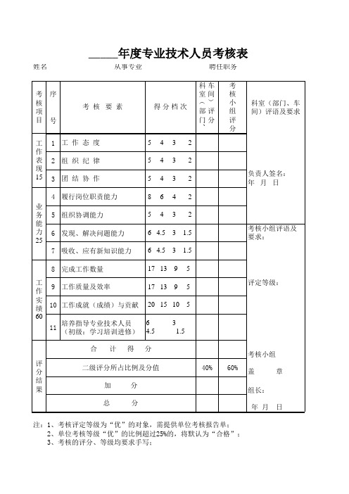 专业技术人员考核表