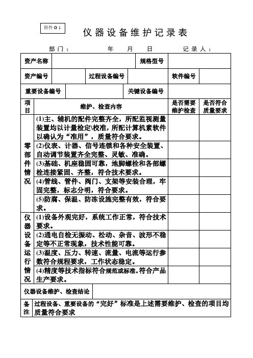 G-1仪器设备维护记录表