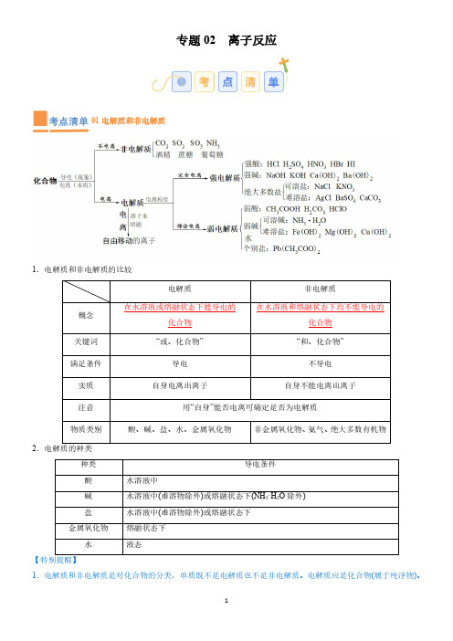 专题02 离子反应【考点清单】(讲+练)(解析版)高一化学上学期期中考试复习