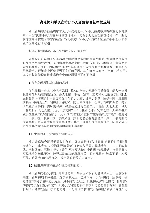 浅论扶阳学说在治疗小儿肾病综合征中的应用