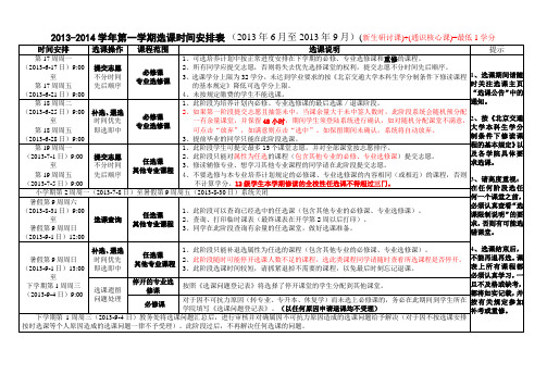 2013-2014学年第一学期选课时间安排表(2013年6月至2013