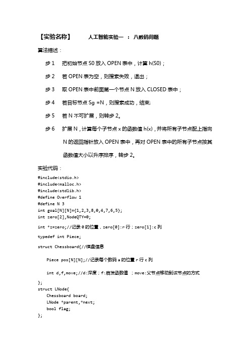 人工智能实验一-八数码问题