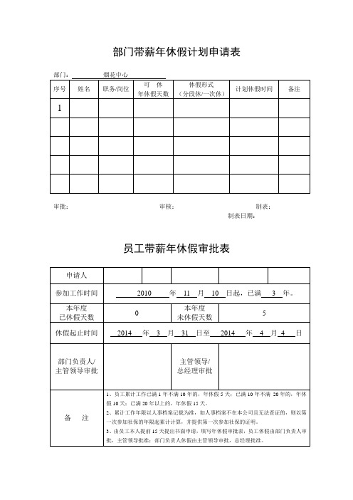 带薪年休假计划申请审批表