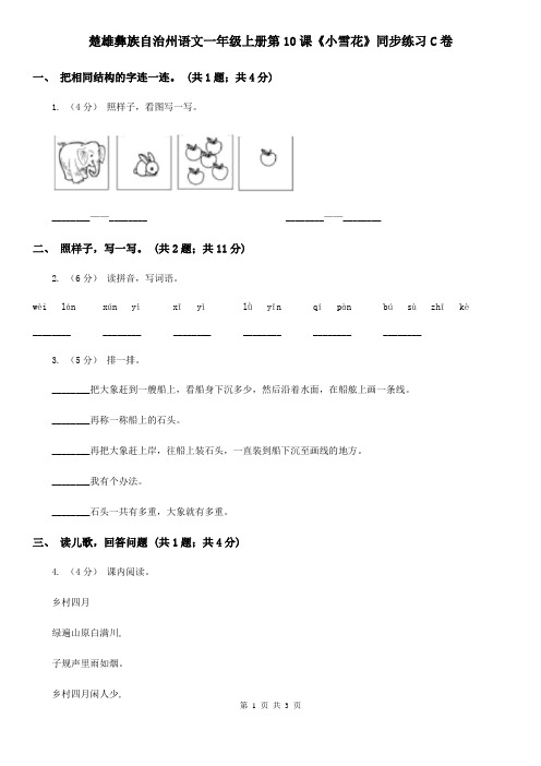 楚雄彝族自治州语文一年级上册第10课《小雪花》同步练习C卷