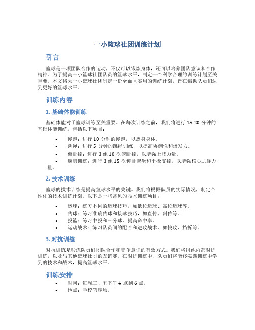 一小篮球社团训练计划