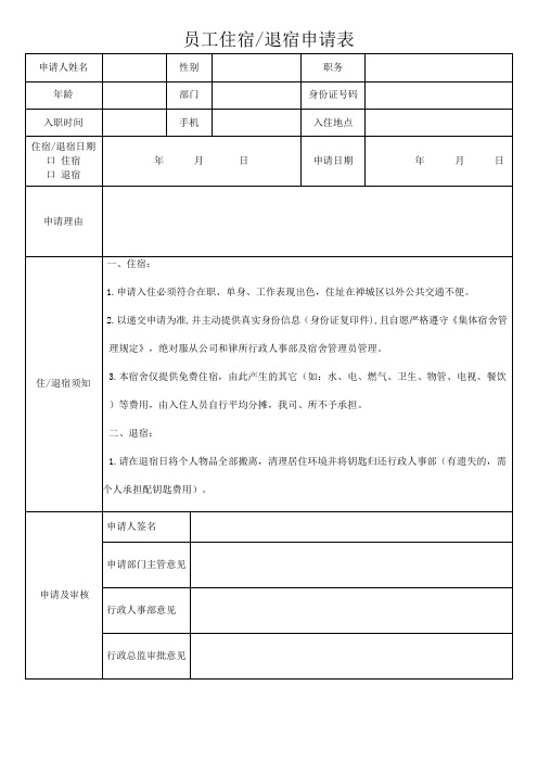 [20170116]员工住、退宿申请表