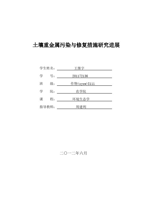 土壤重金属污染与修复措施研究进展(环境生态学课程论文)