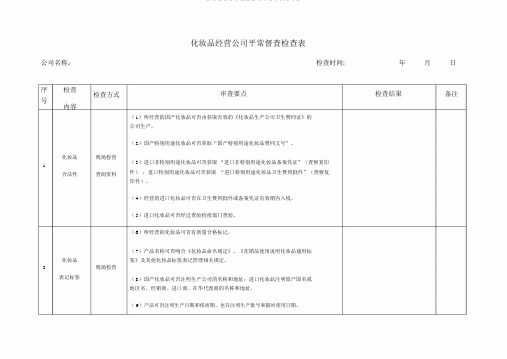 化妆品经营企业日常监督检查标准表格