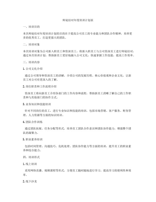 师徒结对年度培训计划表