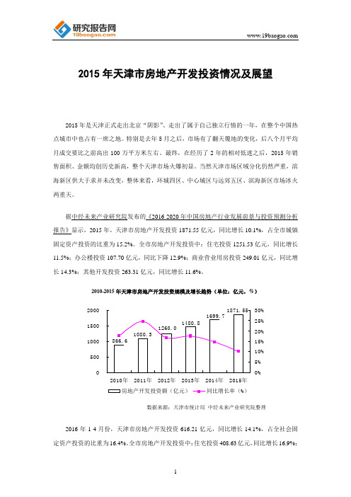 2015年天津市房地产开发投资情况及展望