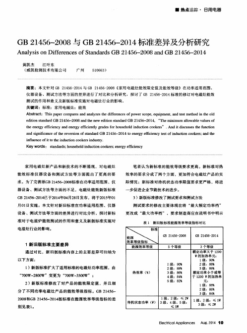 GB 21456-2008与GB 21456-2014标准差异及分析研究