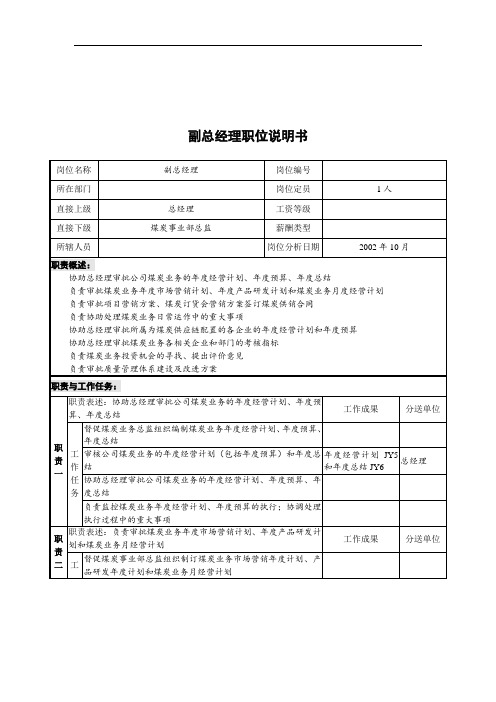 煤炭行业集团公司副总经理岗位说明书