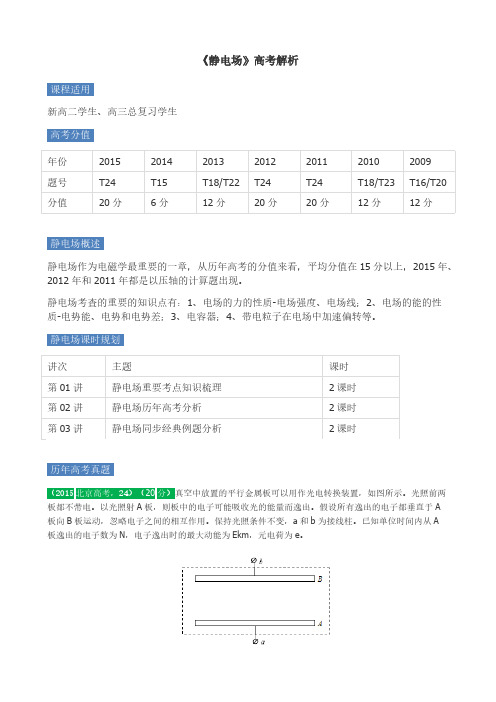 《静电场》高考解析