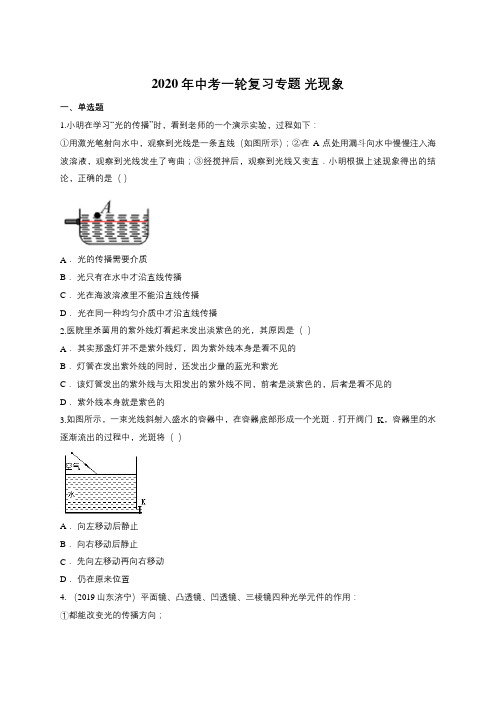 2020年中考一轮复习专题 光现象(包含答案)