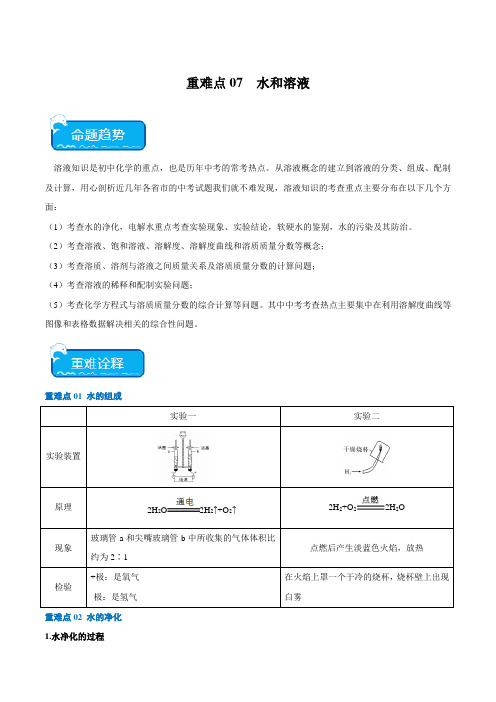 中考化学【热点·重点·难点】专练(全国通用)重难点07水和溶液(原卷版+解析)