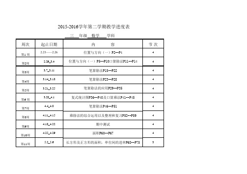 三年级2016学年第二学期教学进度表