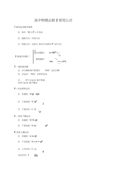 (word完整版)高中物理必修2常用公式