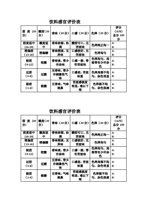 饮料感官评价表