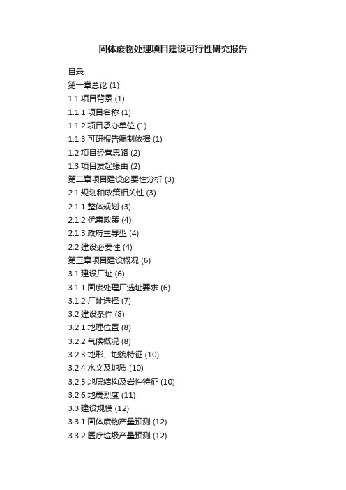 固体废物处理项目建设可行性研究报告