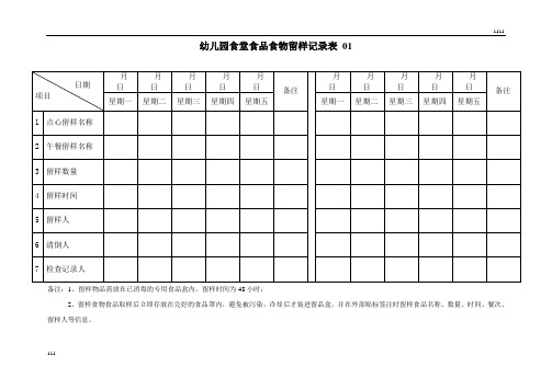 幼儿园食堂食品食物留样记录表 3表可编辑可打印