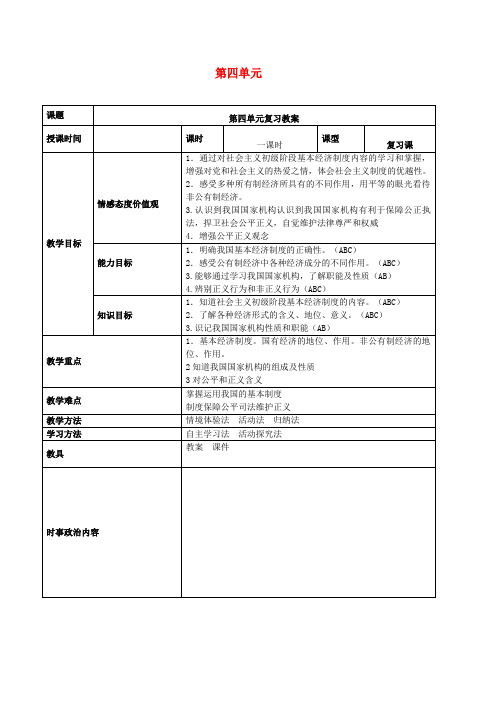 2019年中考道德与法治一轮复习八下第四单元崇尚法治精神教案新人教版