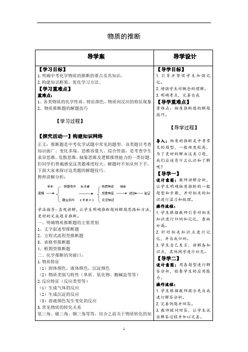 2020-2021学年人教版(五四学制)化学专题复习 物质的推断  教案  